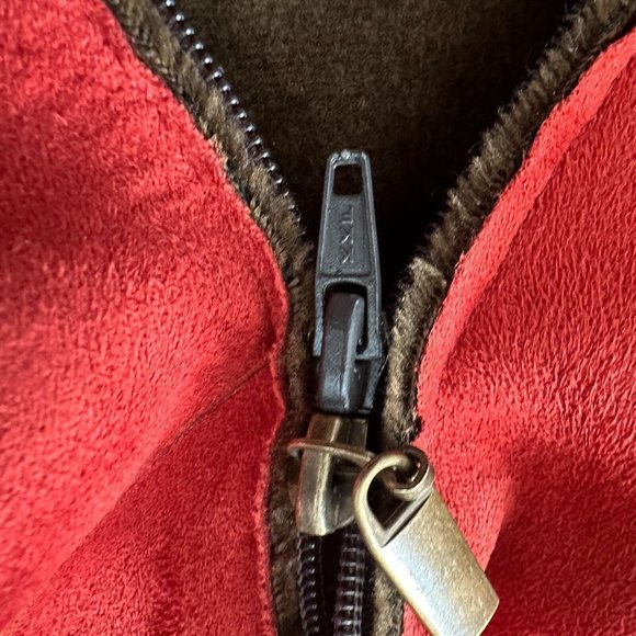 ROBERT KITCHEN CANADA Faux Suede Orange Brown Leaf Full Zip Cardigan Size Large - Picture 5 of 11